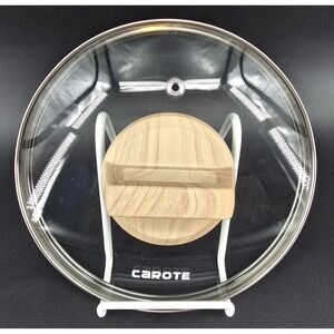 CAROTE Replacement Glass Lid for 7" Pan Outer Rim 7.5" Woodgrain Handle Vented